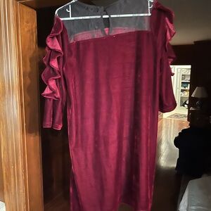 Umgee Burgundy Long Sleeve Dress with Ruffle Detail